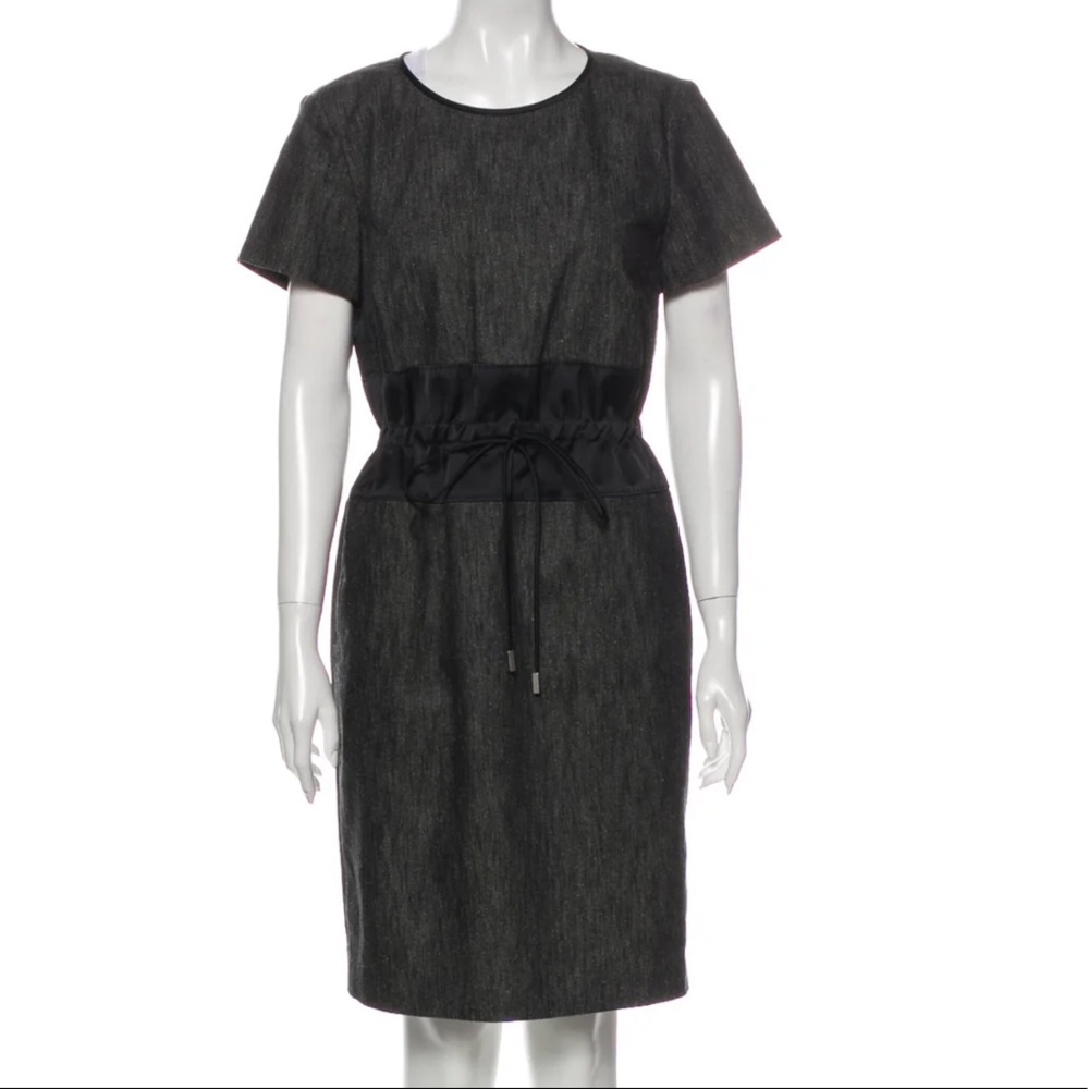 Paule Ka Short sleeve mixed denim Dress round neck elasticized waist black